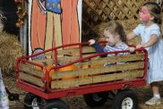 Eden and Savannah Mahoney, wagon, pumpkin farm